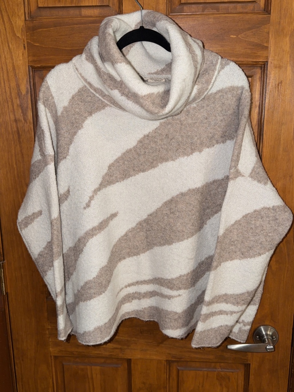debut Cream and Taupe Abstract Cowl Neck Sweater